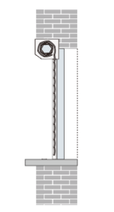 Querschnitt-Illustration eines Aufsatz-Rolladenkastens im Mauerwerk-